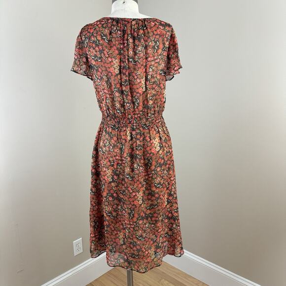 SUNDANCE Womens Dress 4 Floral Smocked Orange Brown Short Sleeve A-Line - Picture 4 of 9